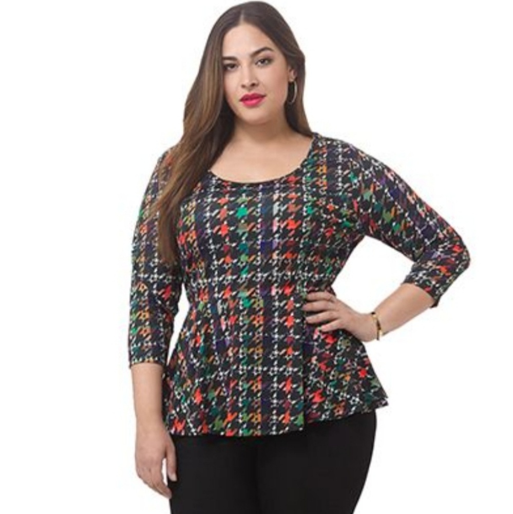 Colorful Houndstooth Peplum Top